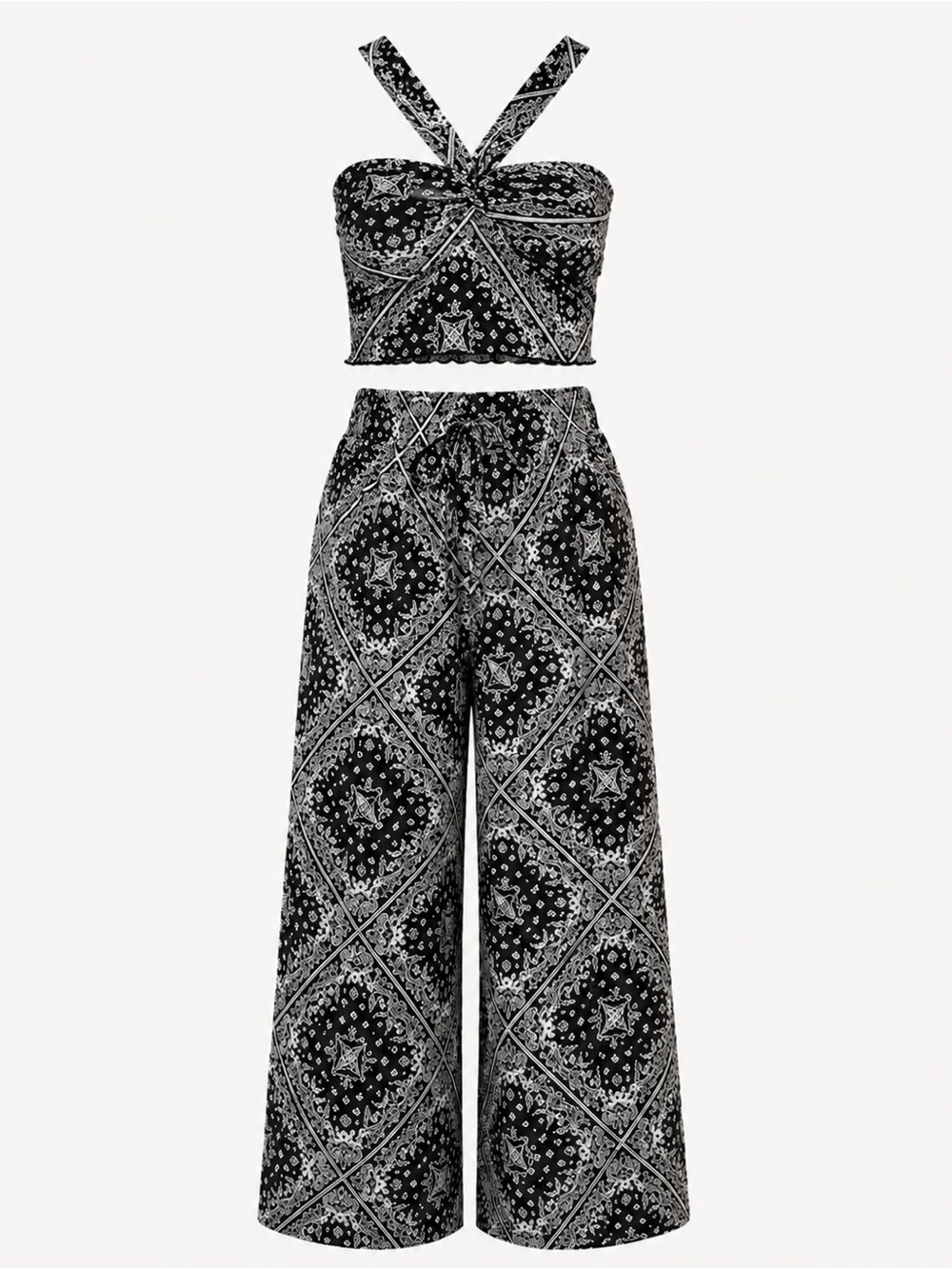 Monteau Los Angeles 2 Piece Paisley Crop Top & Wide Leg Pants Set Small